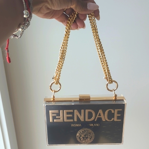Fendace Black Upcycled Paper Shopping Bag Acrylic Clutch - Picture 1 of 9